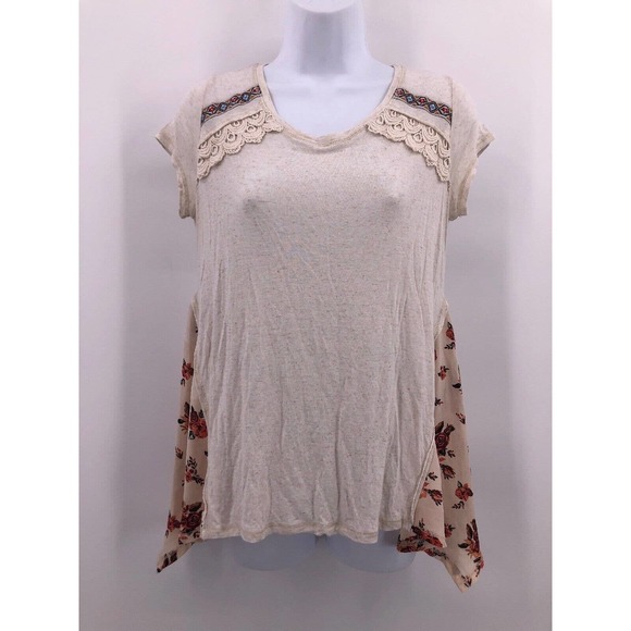 Xhilaration Tops - Xhilaration Sz S Heathered Cream Cap Sleeve Blouse with Floral Fly Away Sides